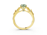 Yellow gold Fancy Green Oval  Brilliant Solitaire with Leaf Motif Band and Four-Prong Setting_64