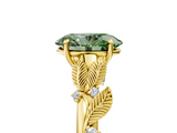 Yellow gold Fancy Green Oval  Brilliant Solitaire with Leaf Motif Band and Four-Prong Setting_66