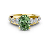 Yellow gold Fancy Green Oval  Brilliant Solitaire with Side Stones on a Pave Band and Four-Prong Setting_24