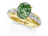 Yellow gold Fancy Green Oval  Brilliant Solitaire with Side Stones on a Pave Band and Four-Prong Setting_25