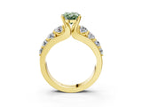 Yellow gold Fancy Green Oval  Brilliant Solitaire with Side Stones on a Pave Band and Four-Prong Setting_27