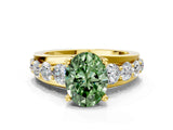 Yellow gold Fancy Green Oval  Brilliant Solitaire with Side Stones on a Pave Band and Four-Prong Setting_37