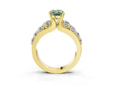 Yellow gold Fancy Green Oval  Brilliant Solitaire with Side Stones on a Pave Band and Four-Prong Setting_40