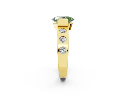 Yellow gold Fancy Green Oval Cut Brilliant Channel-Set Diamond Ring with Bezel Prong Setting_2