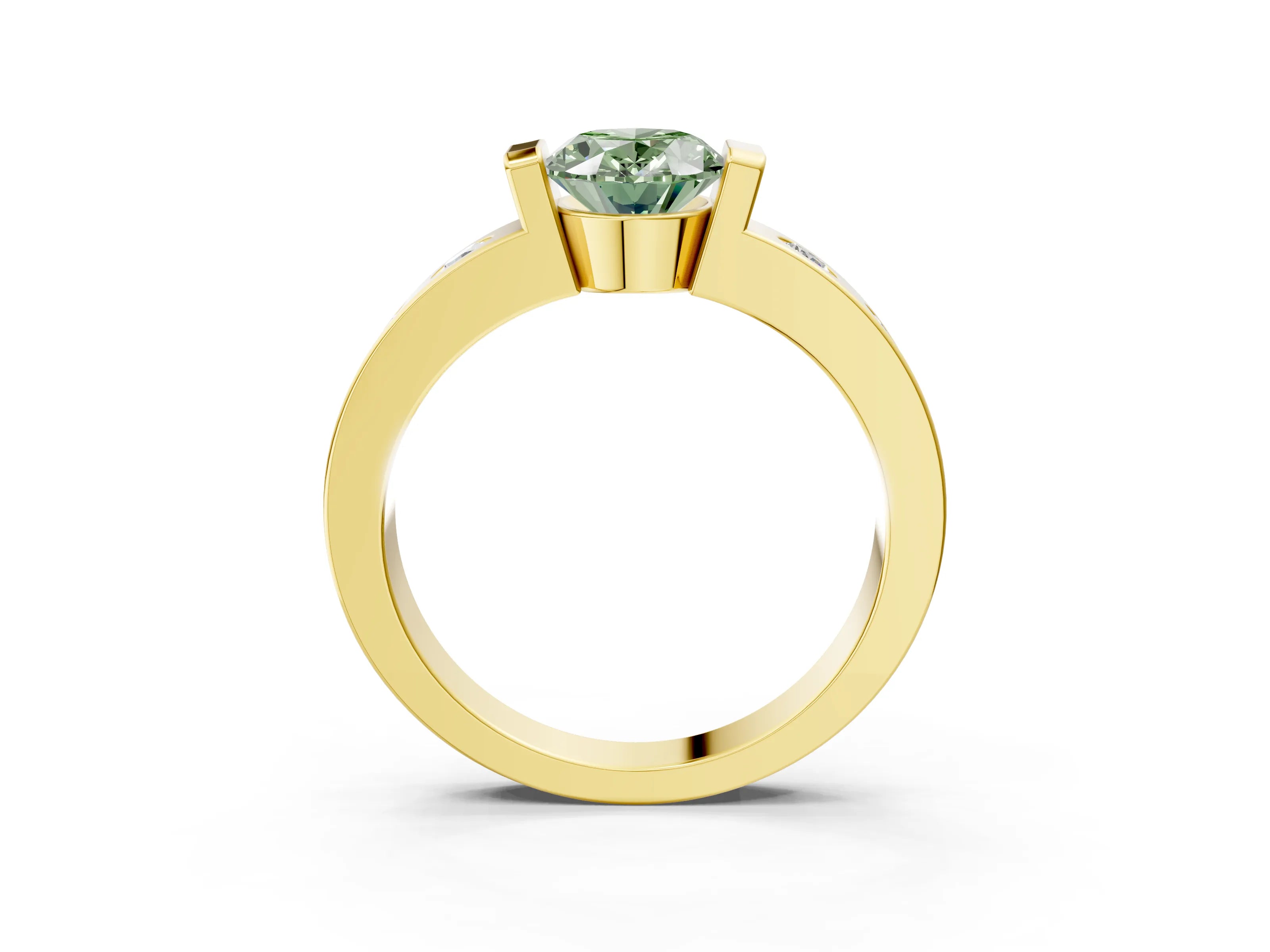 Yellow gold Fancy Green Oval Cut Brilliant Channel-Set Diamond Ring with Bezel Prong Setting_3