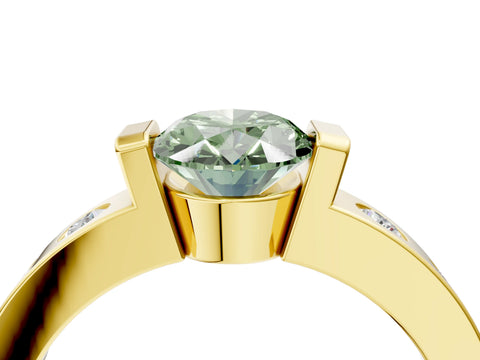Yellow gold Fancy Green Oval Cut Brilliant Channel-Set Diamond Ring with Bezel Prong Setting_4