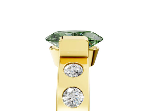 Yellow gold Fancy Green Oval Cut Brilliant Channel-Set Diamond Ring with Bezel Prong Setting_5