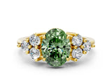 Yellow gold Fancy Green Oval Cut Brilliant Diamond Cluster Accent Solitaire Ring with Prong Setting