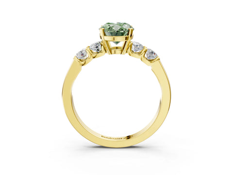 Yellow gold Fancy Green Oval Cut Brilliant Diamond Five-Stone Engagement Ring with Prong Setting on a Classic Band_6