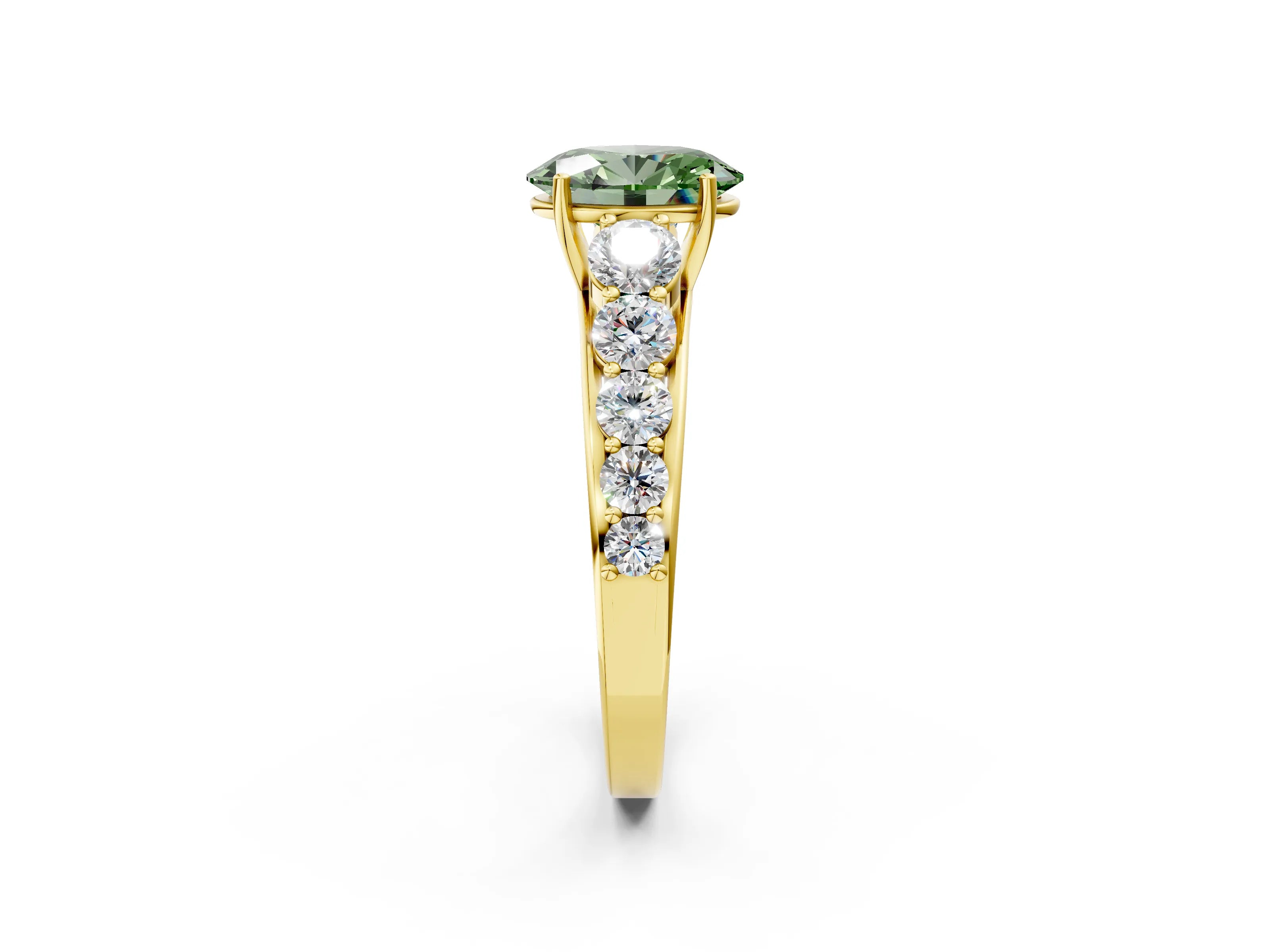 Yellow gold Fancy Green Oval Cut Brilliant Diamond Pavé Band with Six-Prong Setting_2