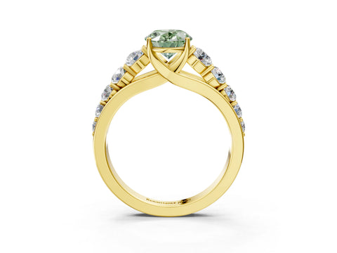 Yellow gold Fancy Green Oval Cut Brilliant Diamond Pavé Band with Six-Prong Setting_3