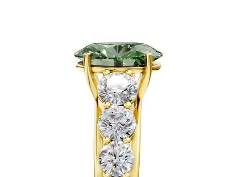 Yellow gold Fancy Green Oval Cut Brilliant Diamond Pavé Band with Six-Prong Setting_5