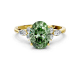 Yellow gold Fancy Green Oval Cut Brilliant Diamond Solitaire Ring with Pear Side Stones and Four-Prong Setting_3