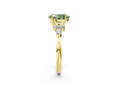 Yellow gold Fancy Green Oval Cut Brilliant Diamond Solitaire Ring with Pear Side Stones and Four-Prong Setting_5