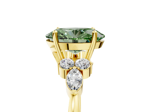 Yellow gold Fancy Green Oval Cut Brilliant Diamond Solitaire Ring with Pear Side Stones and Four-Prong Setting_8