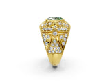 Yellow gold Fancy Green Oval Cut Brilliant Halo Pave Diamond Milgrain Ring_2