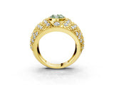 Yellow gold Fancy Green Oval Cut Brilliant Halo Pave Diamond Milgrain Ring_3