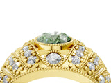 Yellow gold Fancy Green Oval Cut Brilliant Halo Pave Diamond Milgrain Ring_4