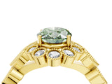 Yellow gold Fancy Green Oval Cut Brilliant Milgrain Pave Heart Band Solitaire Ring_4