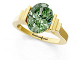 Yellow gold Fancy Green Oval Cut Brilliant Solitaire Diamond Ring with Channel Set Band and Bar Prong Setting_1