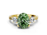 Yellow gold Fancy Green Oval Cut Brilliant Three-Stone Diamond Ring with Pavé Band and Four-Prong Setting_3