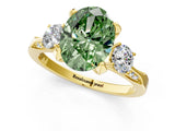 Yellow gold Fancy Green Oval Cut Brilliant Three-Stone Diamond Ring with Pavé Band and Four-Prong Setting_4