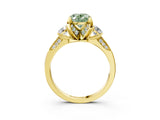 Yellow gold Fancy Green Oval Cut Brilliant Three-Stone Diamond Ring with Pavé Band and Four-Prong Setting_6