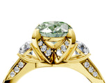 Yellow gold Fancy Green Oval Cut Brilliant Three-Stone Diamond Ring with Pavé Band and Four-Prong Setting_7