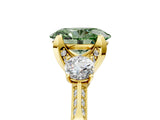 Yellow gold Fancy Green Oval Cut Brilliant Three-Stone Diamond Ring with Pavé Band and Four-Prong Setting_8