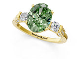 Yellow gold Fancy Green Oval Cut Brilliant Three-Stone Pave Band with Four-Prong Setting_1