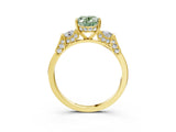 Yellow gold Fancy Green Oval Cut Brilliant Three-Stone Pave Band with Four-Prong Setting_3