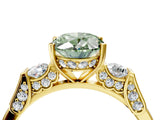 Yellow gold Fancy Green Oval Cut Brilliant Three-Stone Pave Band with Four-Prong Setting_4