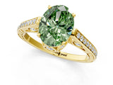Yellow gold Fancy Green Oval  Cut Cathedral Pave Diamond Engagement Ring with Six-Prong Setting_33