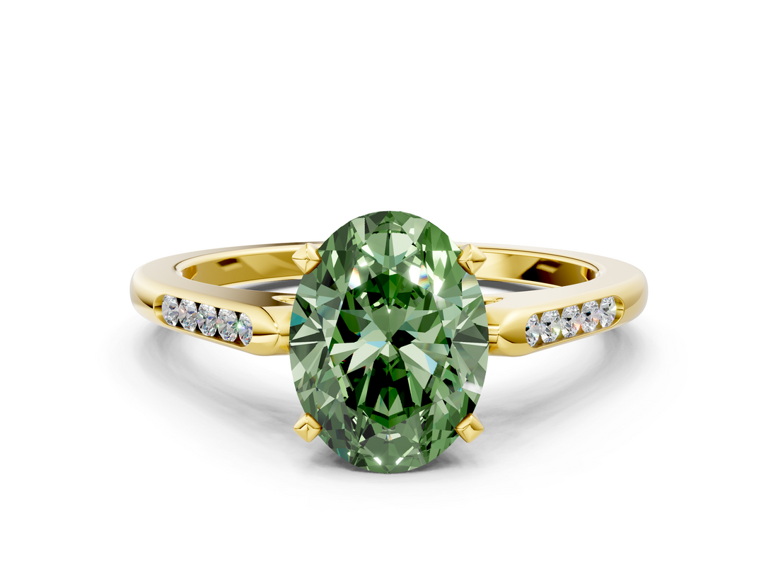 Yellow gold Fancy Green Oval  Cut Channel Set Solitaire Engagement Ring with Four-Prong Setting_221