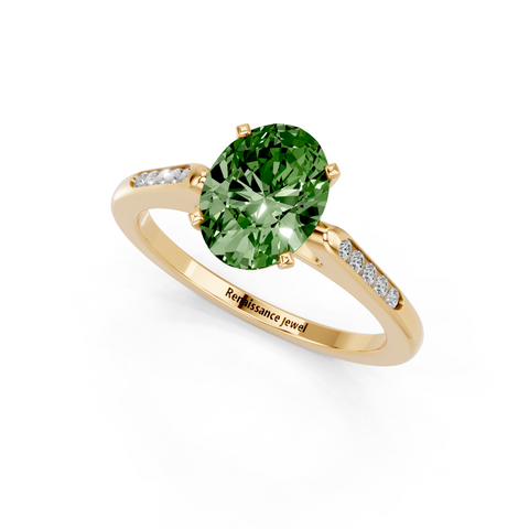 Yellow gold Fancy Green Oval  Cut Channel Set Solitaire Engagement Ring with Four-Prong Setting_77