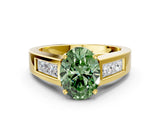 Yellow gold Fancy Green Oval Cut Cut Channel Set Solitaire Ring with Four-Prong Setting