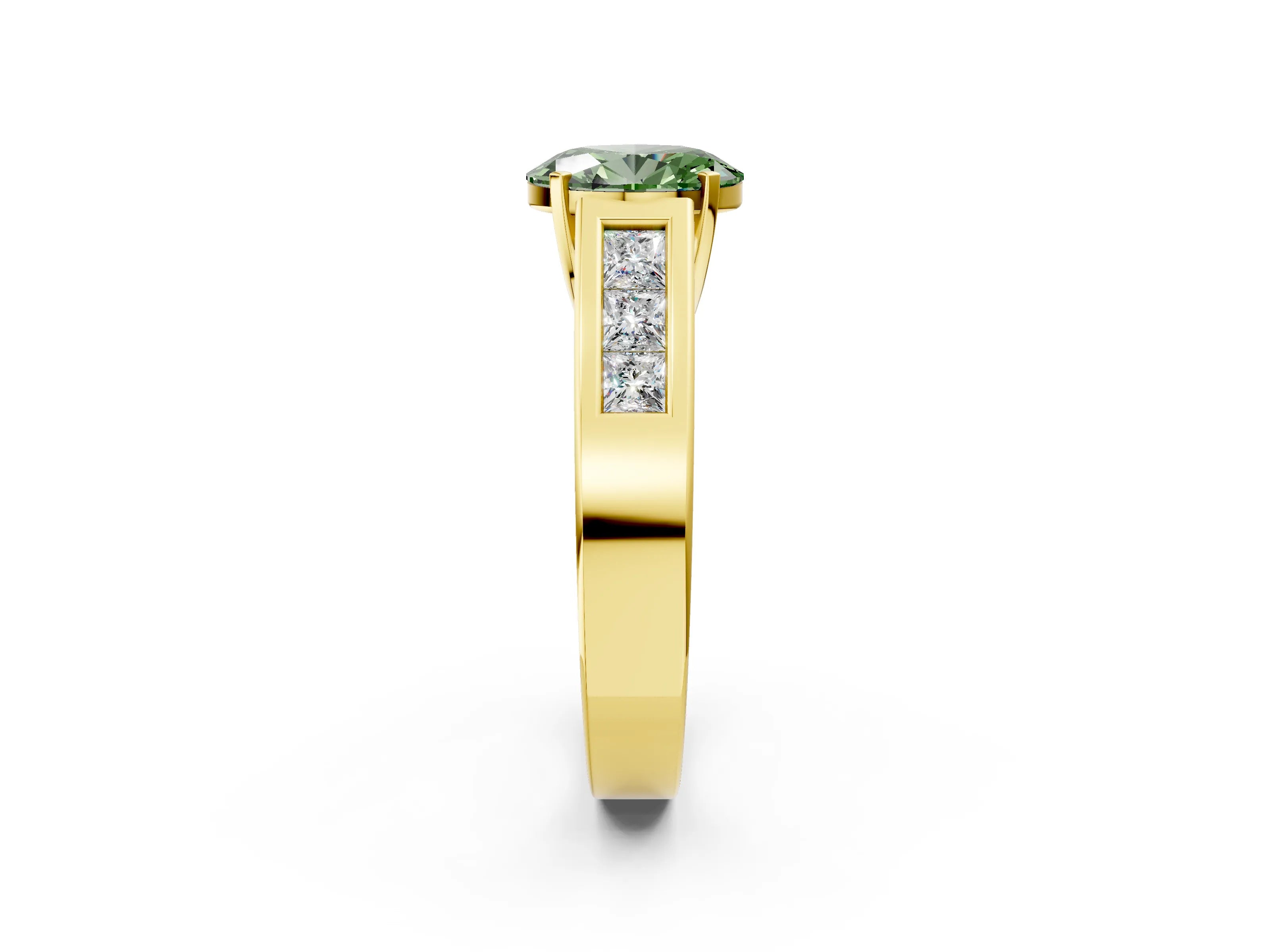 Yellow gold Fancy Green Oval Cut Cut Channel Set Solitaire Ring with Four-Prong Setting_2