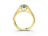 Yellow gold Fancy Green Oval Cut Cut Diamond Channel Set Pave Band with Tension Prong Setting_3