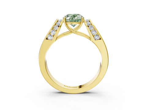 Yellow gold Fancy Green Oval Cut Cut Diamond Channel Set Solitaire Ring with Four-Prong Setting_3