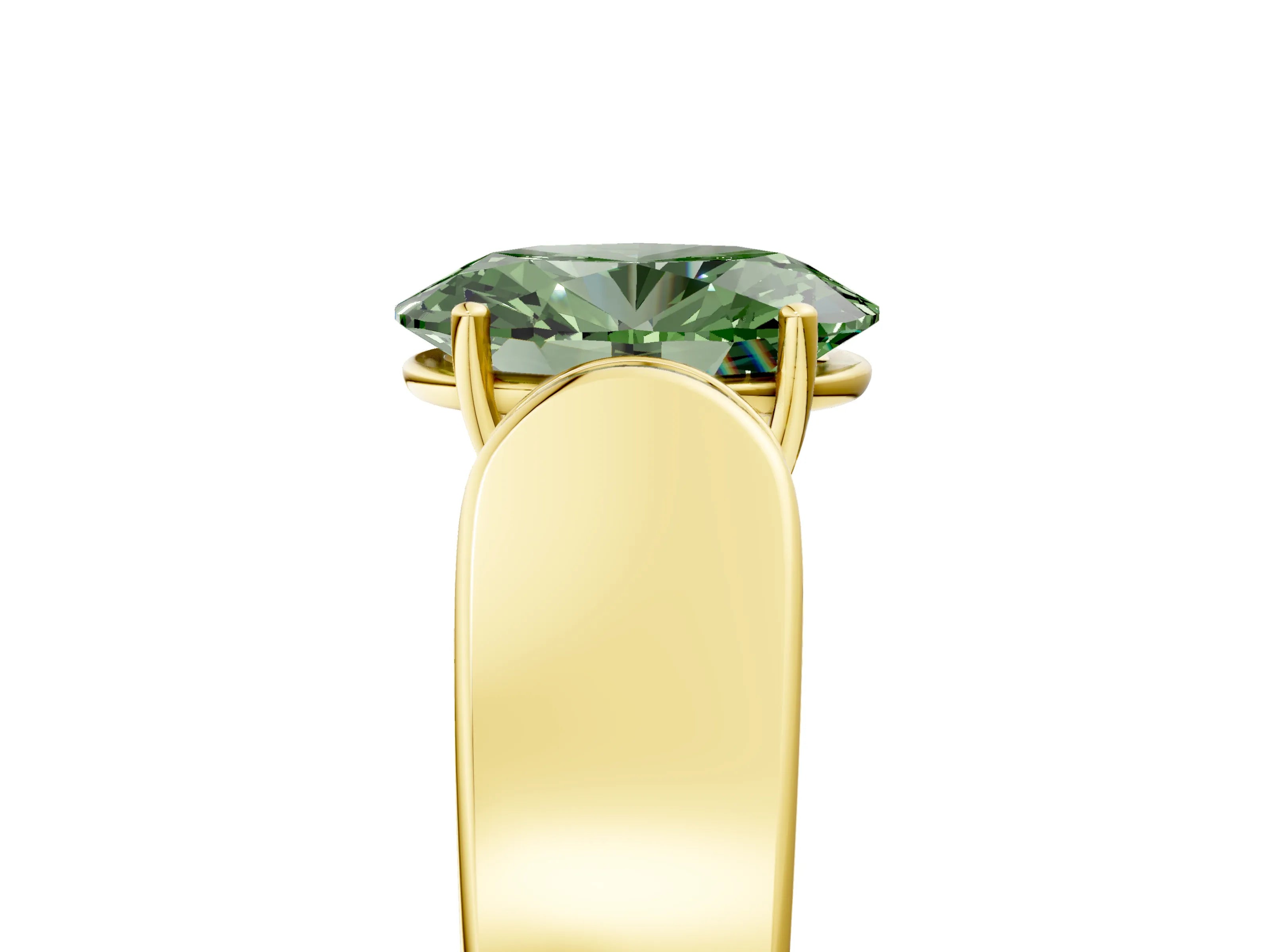 Yellow gold Fancy Green Oval Cut Cut Diamond Channel Set Solitaire Ring with Four-Prong Setting_5