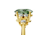 Yellow gold Fancy Green Oval Cut Cut Diamond Cluster Ring with Solitaire Band and Four-Prong Setting_17