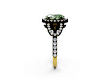 Yellow gold Fancy Green Oval Cut Cut Diamond Halo Engagement Ring with Open Split Pavé Band_2