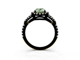 Yellow gold Fancy Green Oval Cut Cut Diamond Halo Engagement Ring with Open Split Pavé Band_3