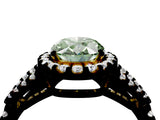 Yellow gold Fancy Green Oval Cut Cut Diamond Halo Engagement Ring with Open Split Pavé Band_4