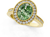 Yellow gold Fancy Green Oval Cut-Cut Diamond Halo Engagement Ring with Pave Band and Prong Setting_1