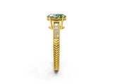 Yellow gold Fancy Green Oval Cut Cut Diamond Milgrain Pave Band Four-Prong Setting Ring_5