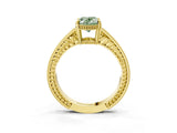 Yellow gold Fancy Green Oval Cut Cut Diamond Milgrain Pave Band Four-Prong Setting Ring_6