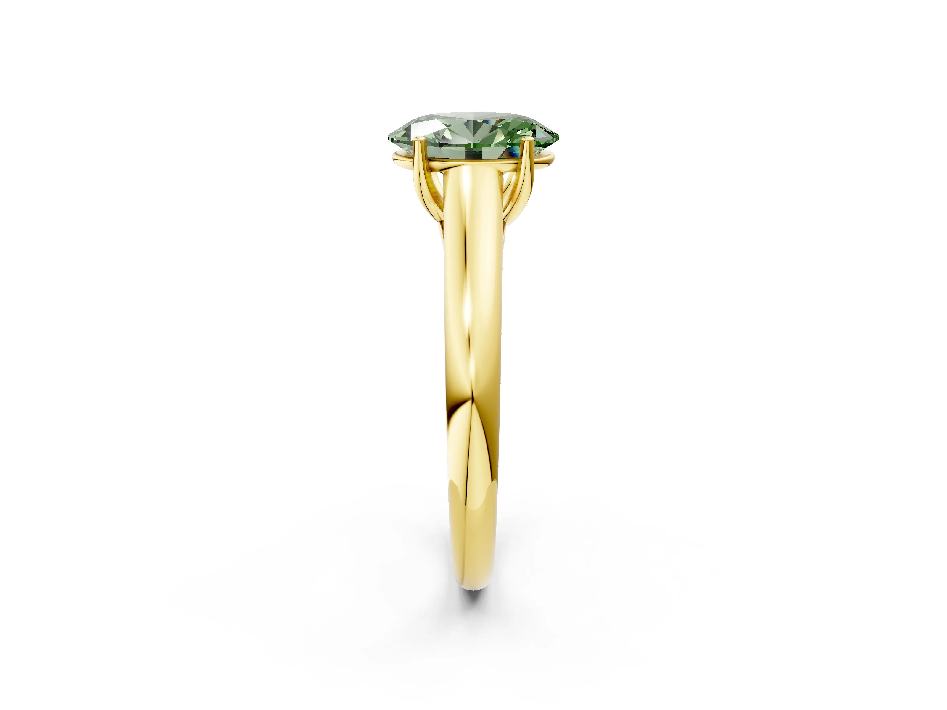 Yellow gold Fancy Green Oval Cut Cut Diamond Solitaire Engagement Ring with Tapered Plain Band and Four-Prong Setting_2