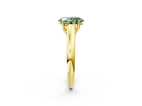 Yellow gold Fancy Green Oval Cut Cut Diamond Solitaire Engagement Ring with Tapered Plain Band and Four-Prong Setting_2