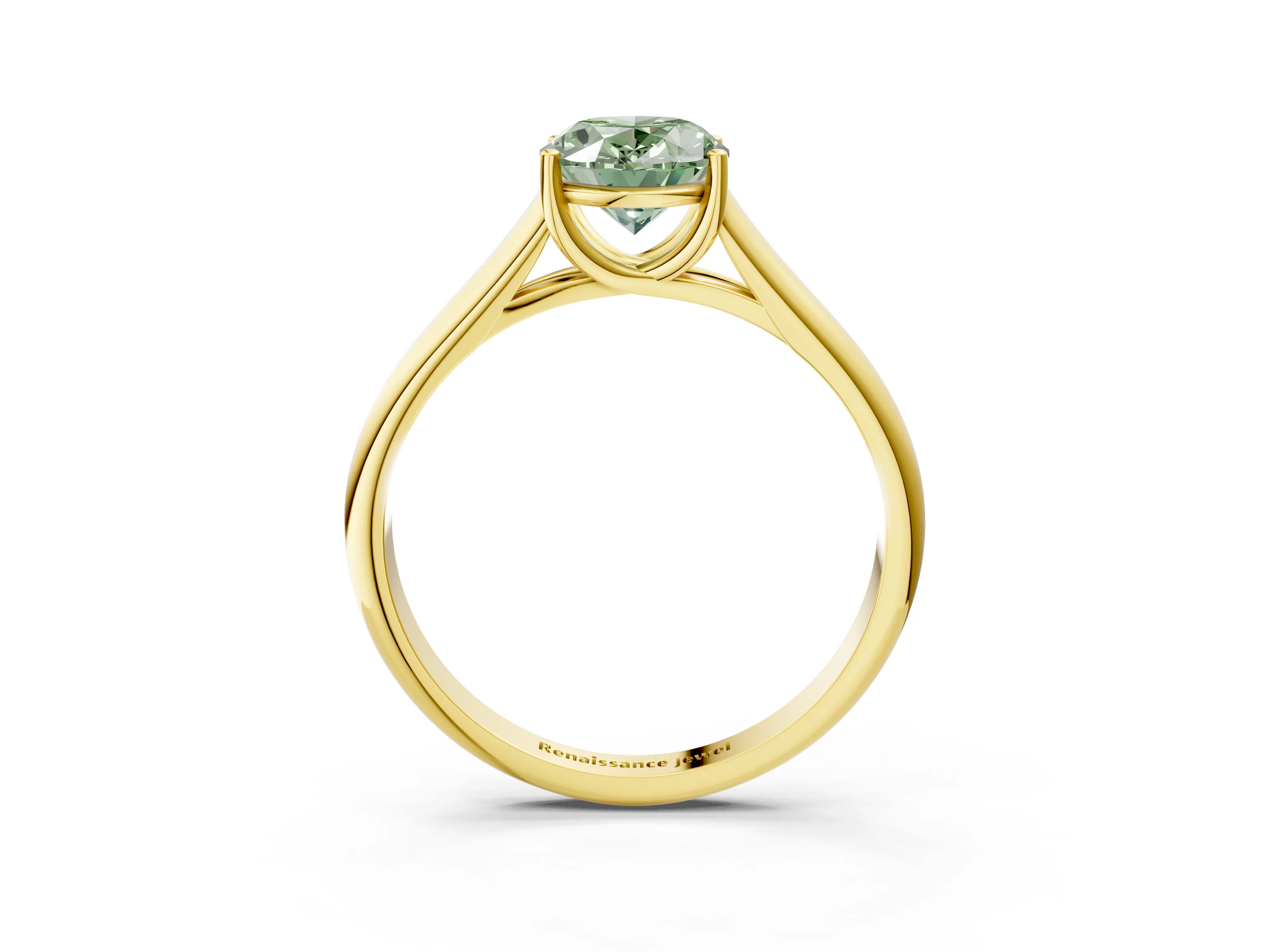 Yellow gold Fancy Green Oval Cut Cut Diamond Solitaire Engagement Ring with Tapered Plain Band and Four-Prong Setting_3